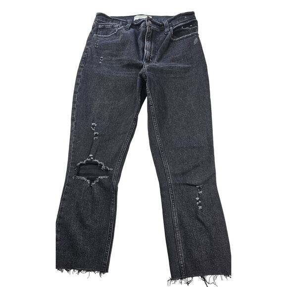 The skinny high rise RAW HEM CUT OFF grunge emo black wash jeans 90s 0 SHORT 25 - Picture 1 of 6